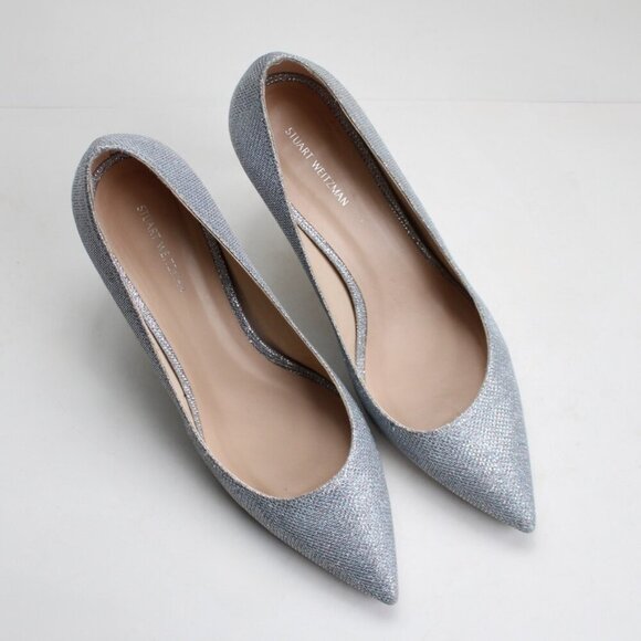 Stuart Weitzman Silver Leigh Metallic Stiletto Pointy Toe Pumps Size 9.5 - Picture 4 of 8